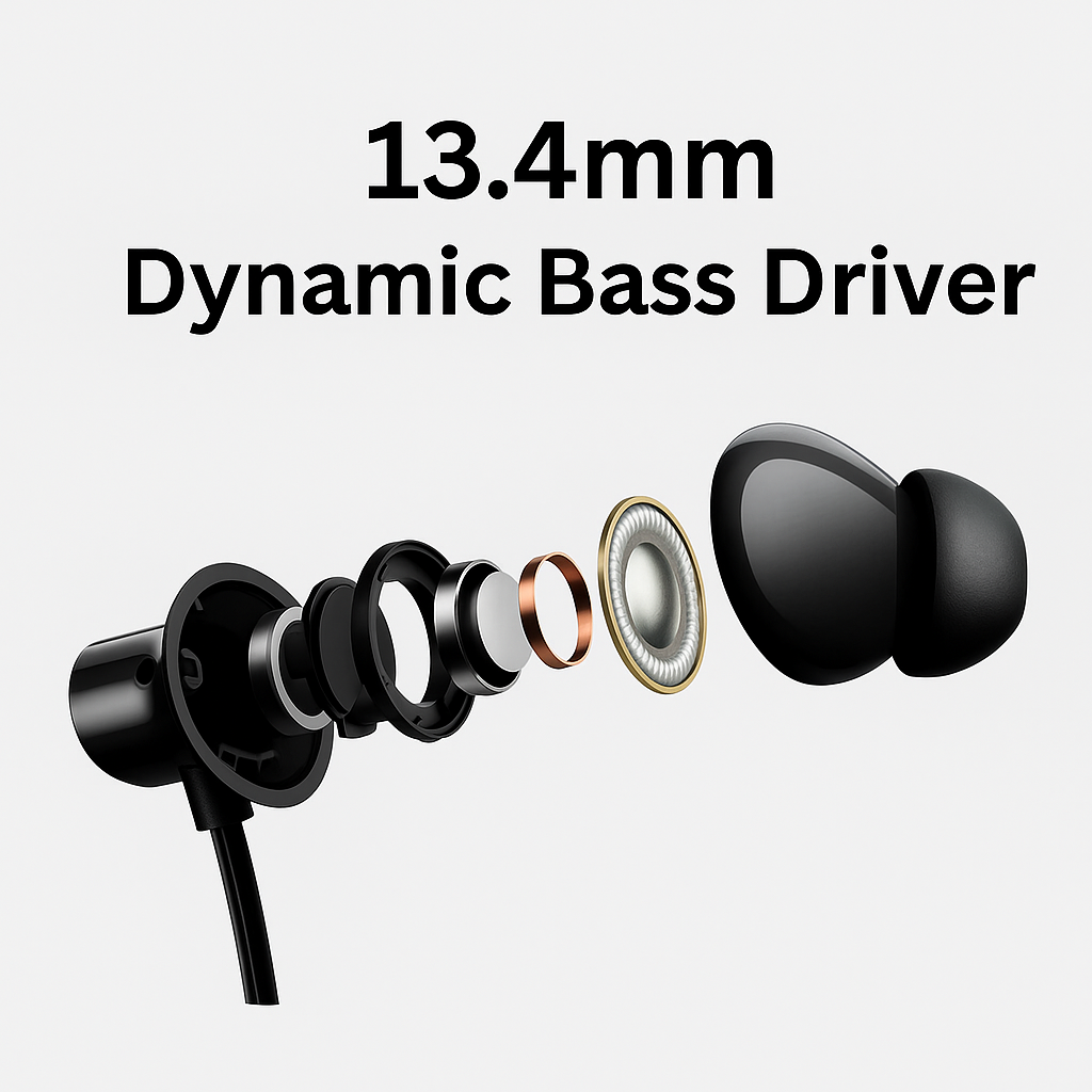 13.4mm Dynamic Bass Drivers in Black Wireless Neckband