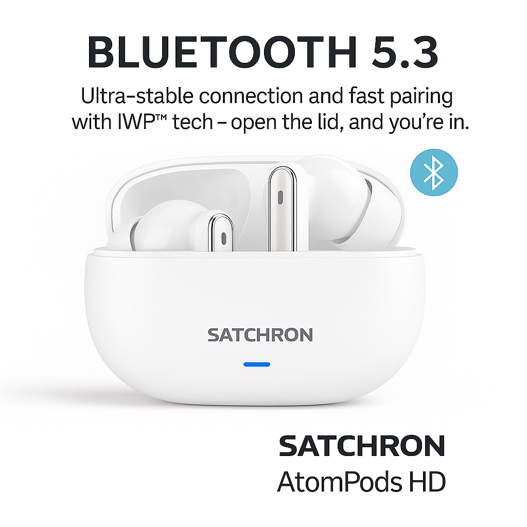 Satchron AtomPods HD Wireless Earbuds – Noise-Cancelling, 30 Hr Playtime