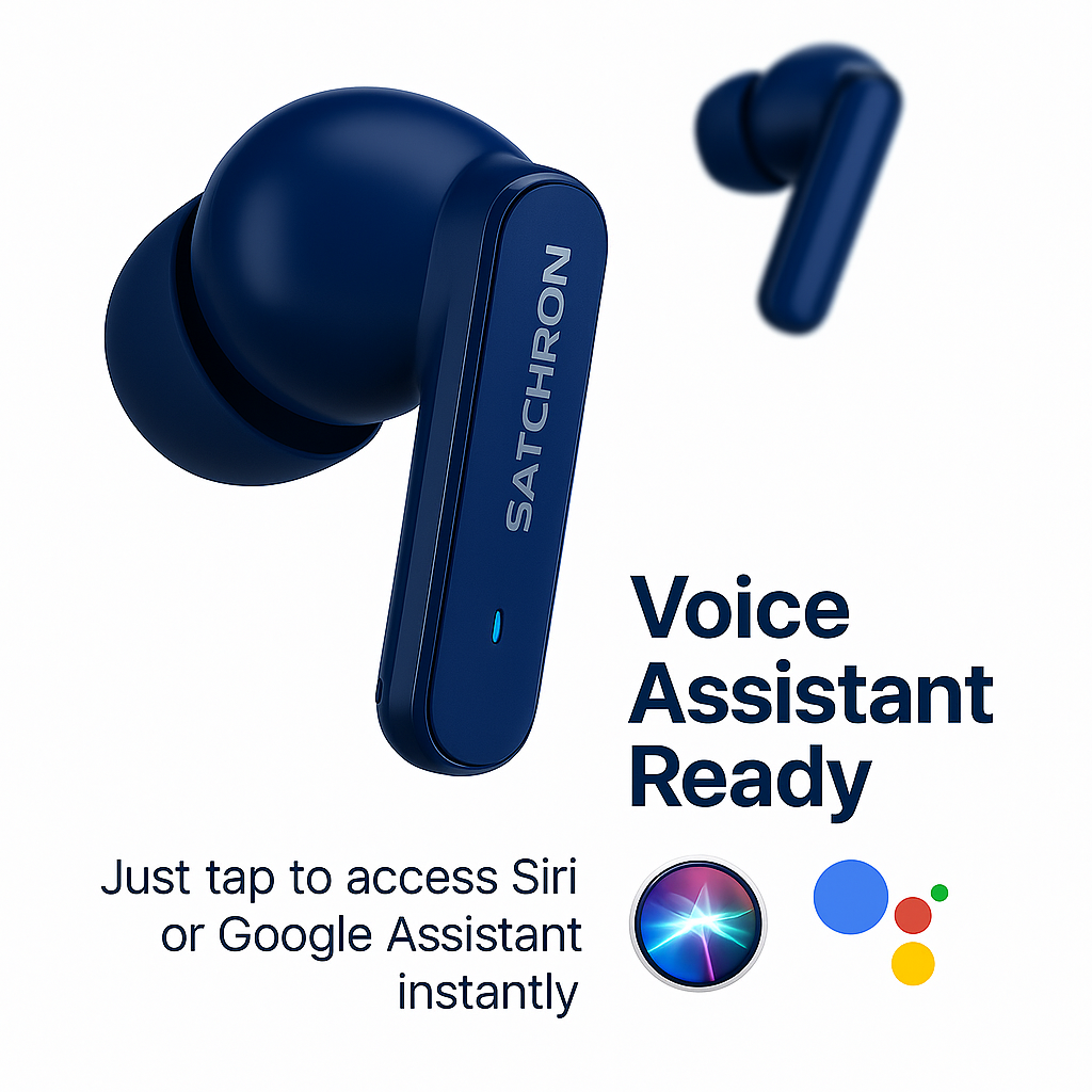 Satchron AtomPods HD noise-cancelling wireless earbuds in blue