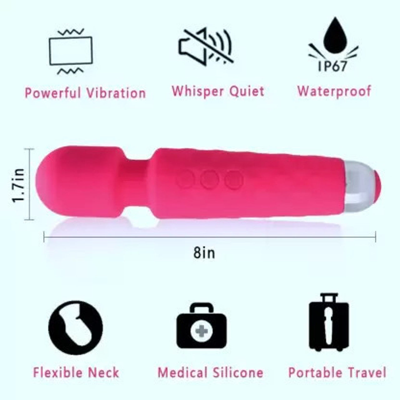 Side view of ergonomic pink silicone electric massager