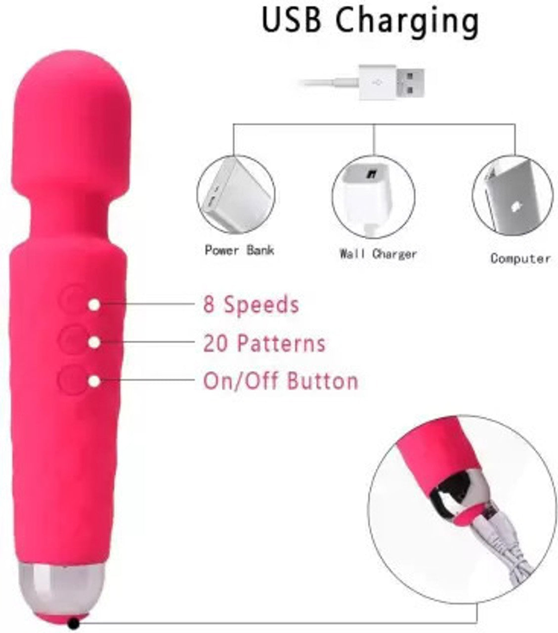 Complete set of rechargeable silicone body massager with USB cable