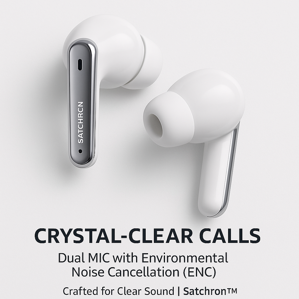 Satchron AtomPods HD Wireless Earbuds – Noise-Cancelling, 30 Hr Playtime