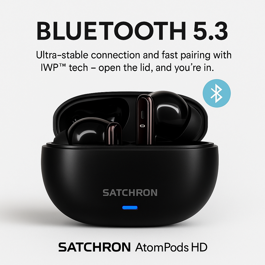 Satchron AtomPods HD noise-cancelling wireless earbuds in black