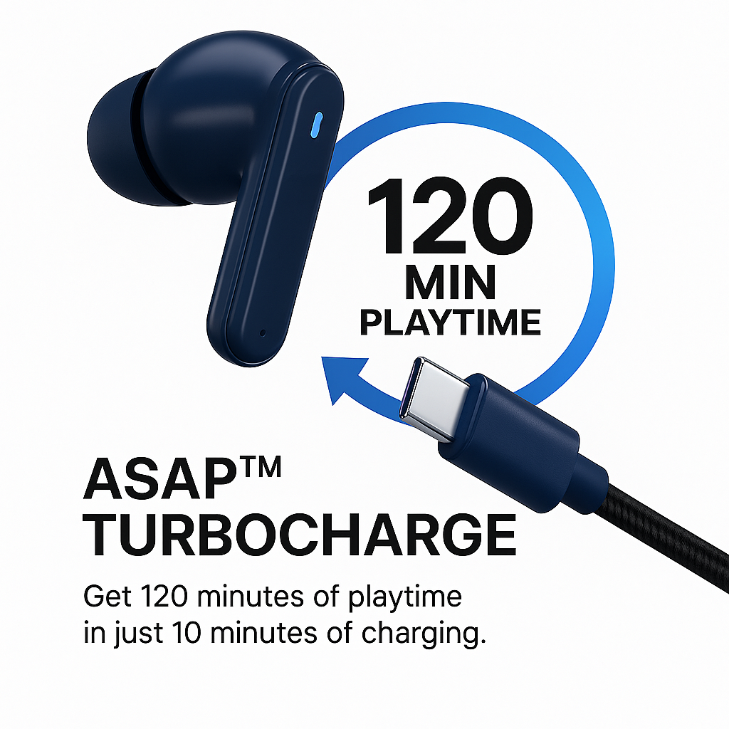 Satchron AtomPods HD noise-cancelling wireless earbuds in blue