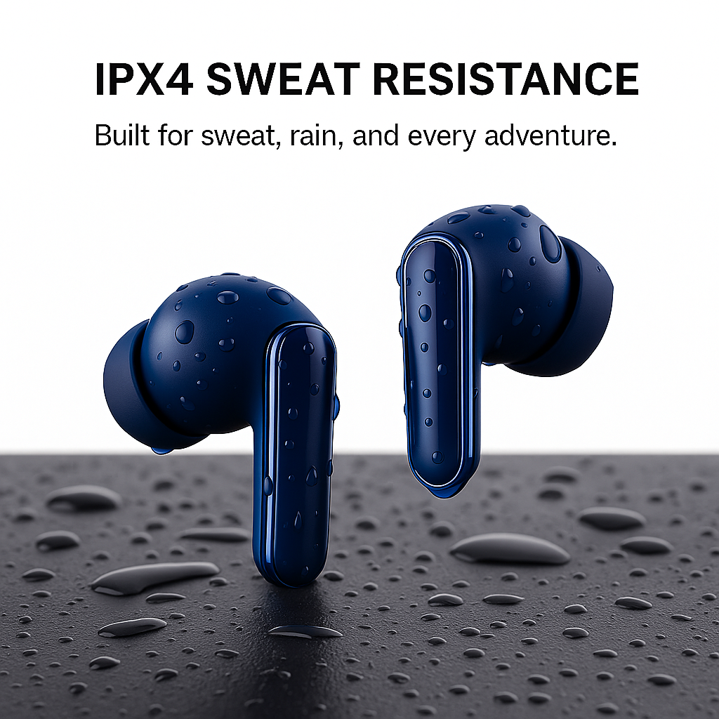 Satchron AtomPods HD noise-cancelling wireless earbuds in blue